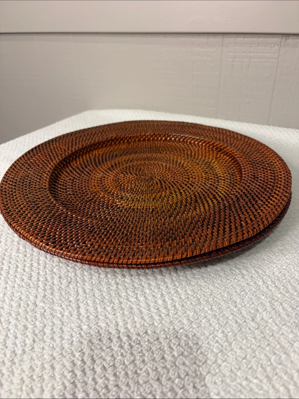 Williams Sonoma Nito Handwoven Charger Plates Set of 2 Rich Spice Brown 13